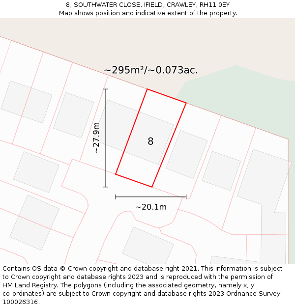 8, SOUTHWATER CLOSE, IFIELD, CRAWLEY, RH11 0EY: Plot and title map