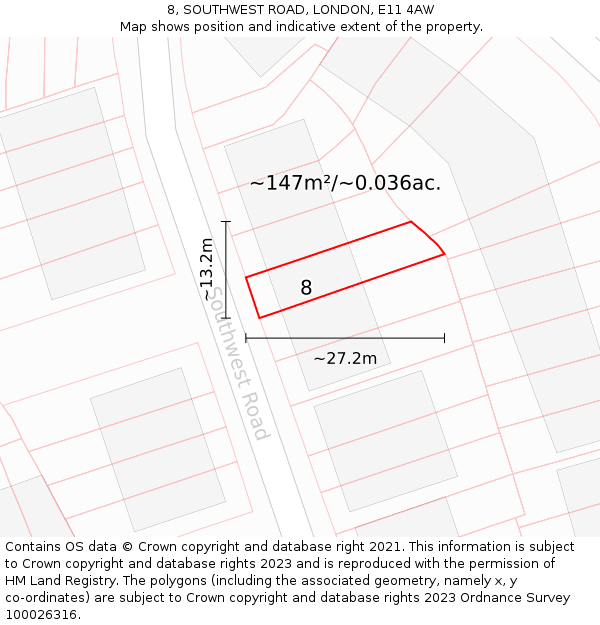 8, SOUTHWEST ROAD, LONDON, E11 4AW: Plot and title map