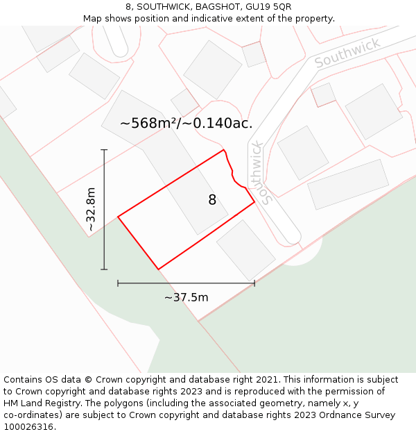 8, SOUTHWICK, BAGSHOT, GU19 5QR: Plot and title map