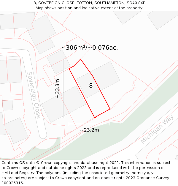 8, SOVEREIGN CLOSE, TOTTON, SOUTHAMPTON, SO40 8XP: Plot and title map