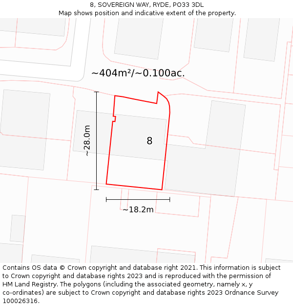 8, SOVEREIGN WAY, RYDE, PO33 3DL: Plot and title map