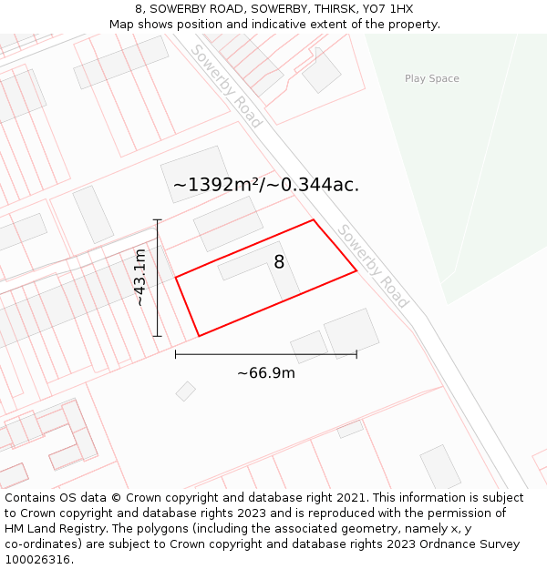 8, SOWERBY ROAD, SOWERBY, THIRSK, YO7 1HX: Plot and title map