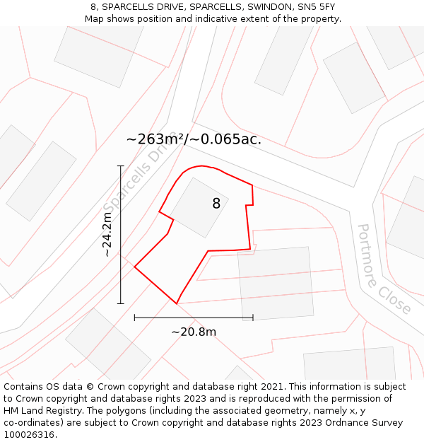 8, SPARCELLS DRIVE, SPARCELLS, SWINDON, SN5 5FY: Plot and title map