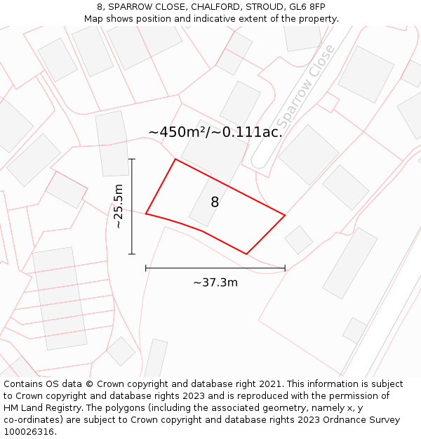 8, SPARROW CLOSE, CHALFORD, STROUD, GL6 8FP: Plot and title map