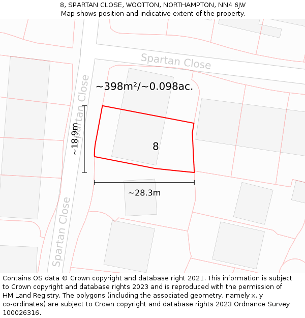 8, SPARTAN CLOSE, WOOTTON, NORTHAMPTON, NN4 6JW: Plot and title map