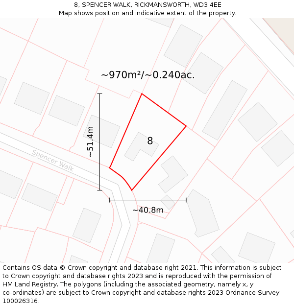 8, SPENCER WALK, RICKMANSWORTH, WD3 4EE: Plot and title map