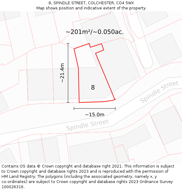 8, SPINDLE STREET, COLCHESTER, CO4 5WX: Plot and title map