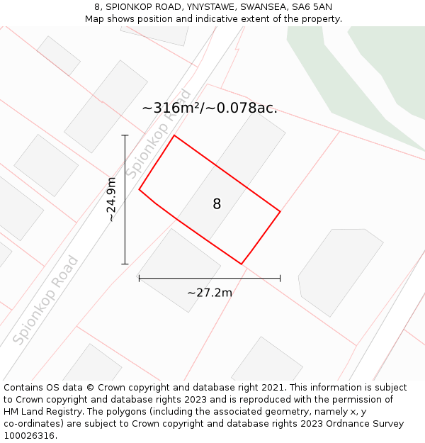 8, SPIONKOP ROAD, YNYSTAWE, SWANSEA, SA6 5AN: Plot and title map