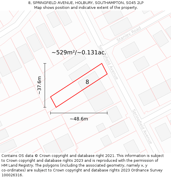 8, SPRINGFIELD AVENUE, HOLBURY, SOUTHAMPTON, SO45 2LP: Plot and title map