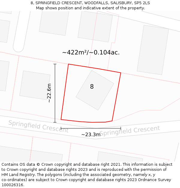 8, SPRINGFIELD CRESCENT, WOODFALLS, SALISBURY, SP5 2LS: Plot and title map