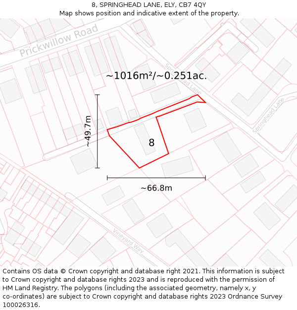 8, SPRINGHEAD LANE, ELY, CB7 4QY: Plot and title map