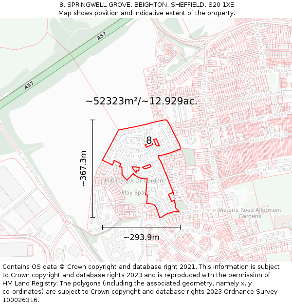 8, SPRINGWELL GROVE, BEIGHTON, SHEFFIELD, S20 1XE: Plot and title map