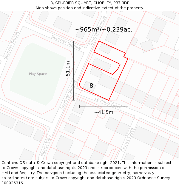 8, SPURRIER SQUARE, CHORLEY, PR7 3DP: Plot and title map