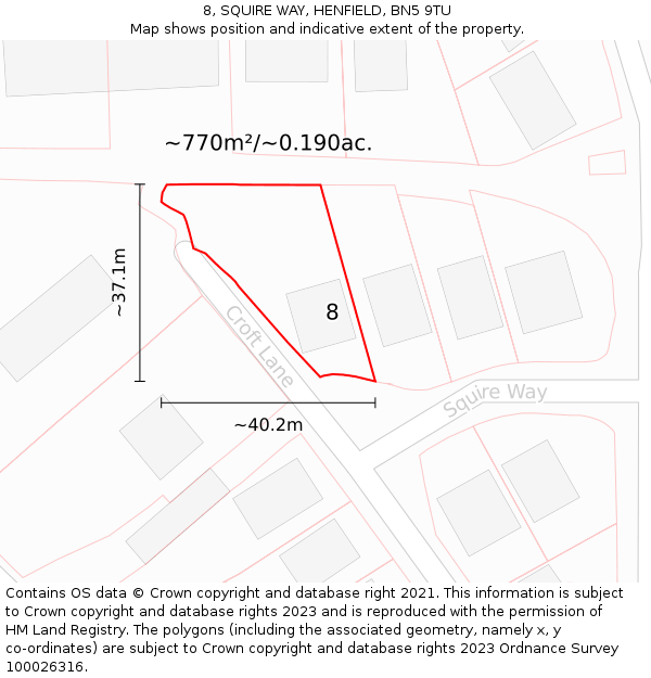 8, SQUIRE WAY, HENFIELD, BN5 9TU: Plot and title map