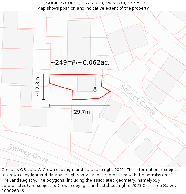 8, SQUIRES COPSE, PEATMOOR, SWINDON, SN5 5HB: Plot and title map