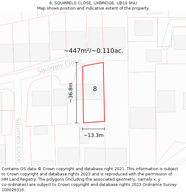 8, SQUIRRELS CLOSE, UXBRIDGE, UB10 9NU: Plot and title map