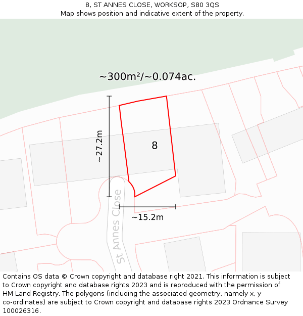 8, ST ANNES CLOSE, WORKSOP, S80 3QS: Plot and title map