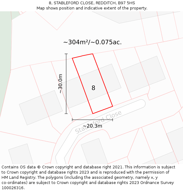 8, STABLEFORD CLOSE, REDDITCH, B97 5HS: Plot and title map