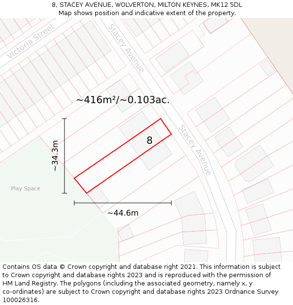 8, STACEY AVENUE, WOLVERTON, MILTON KEYNES, MK12 5DL: Plot and title map