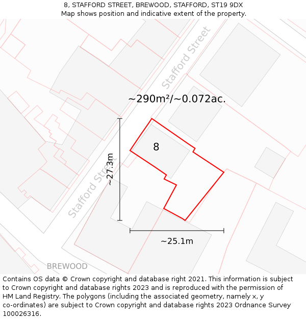 8, STAFFORD STREET, BREWOOD, STAFFORD, ST19 9DX: Plot and title map