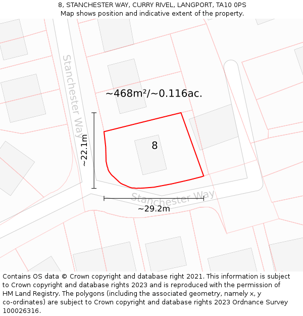 8, STANCHESTER WAY, CURRY RIVEL, LANGPORT, TA10 0PS: Plot and title map