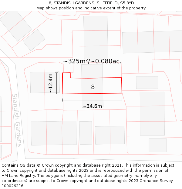 8, STANDISH GARDENS, SHEFFIELD, S5 8YD: Plot and title map