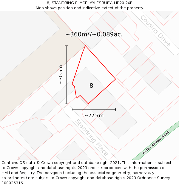 8, STANDRING PLACE, AYLESBURY, HP20 2XR: Plot and title map