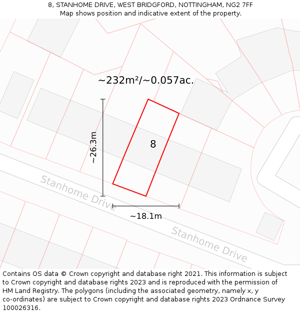 8, STANHOME DRIVE, WEST BRIDGFORD, NOTTINGHAM, NG2 7FF: Plot and title map