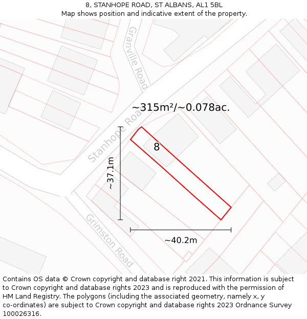 8, STANHOPE ROAD, ST ALBANS, AL1 5BL: Plot and title map