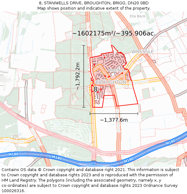 8, STANIWELLS DRIVE, BROUGHTON, BRIGG, DN20 0BD: Plot and title map