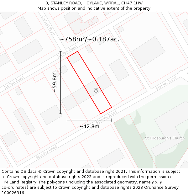 8, STANLEY ROAD, HOYLAKE, WIRRAL, CH47 1HW: Plot and title map