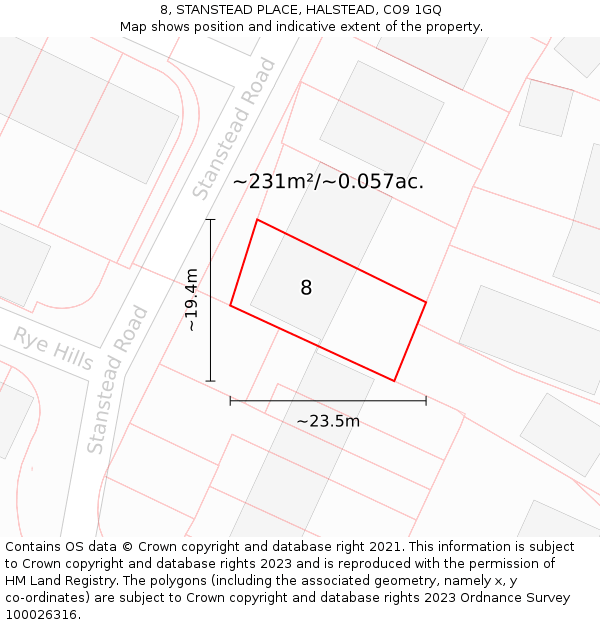 8, STANSTEAD PLACE, HALSTEAD, CO9 1GQ: Plot and title map