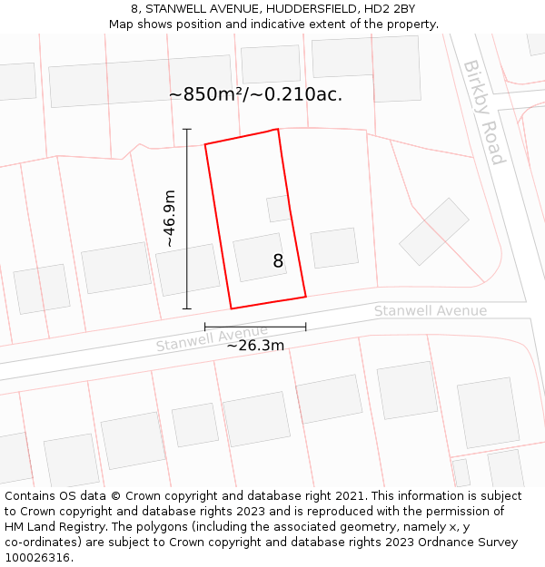 8, STANWELL AVENUE, HUDDERSFIELD, HD2 2BY: Plot and title map