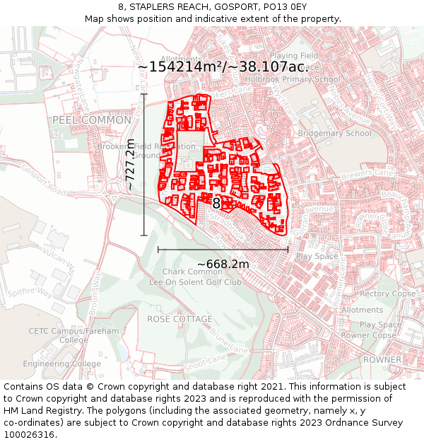 8, STAPLERS REACH, GOSPORT, PO13 0EY: Plot and title map