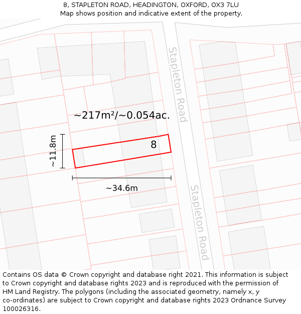 8, STAPLETON ROAD, HEADINGTON, OXFORD, OX3 7LU: Plot and title map