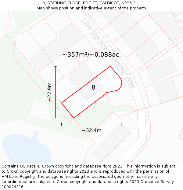 8, STARLING CLOSE, ROGIET, CALDICOT, NP26 3UU: Plot and title map