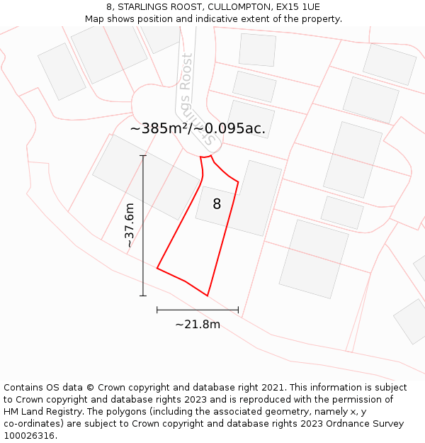 8, STARLINGS ROOST, CULLOMPTON, EX15 1UE: Plot and title map