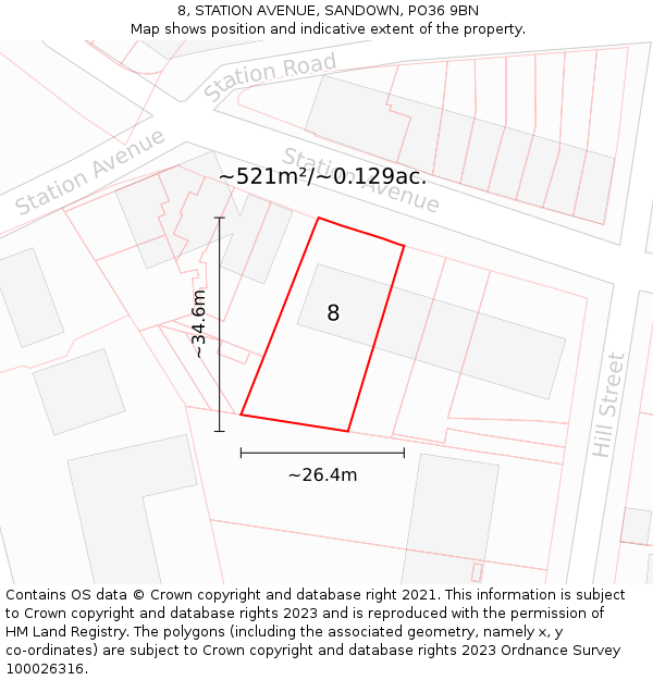 8, STATION AVENUE, SANDOWN, PO36 9BN: Plot and title map