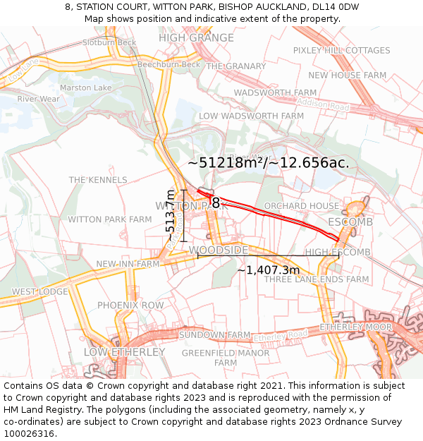 8, STATION COURT, WITTON PARK, BISHOP AUCKLAND, DL14 0DW: Plot and title map