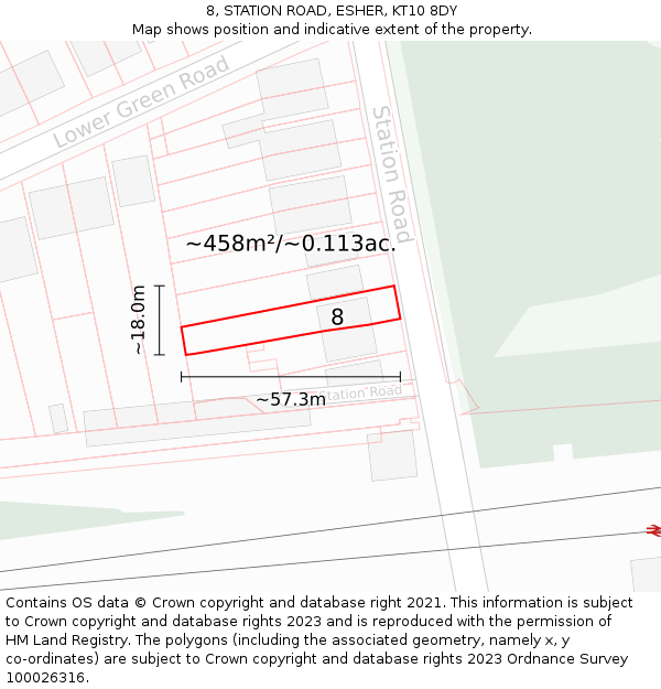 8, STATION ROAD, ESHER, KT10 8DY: Plot and title map