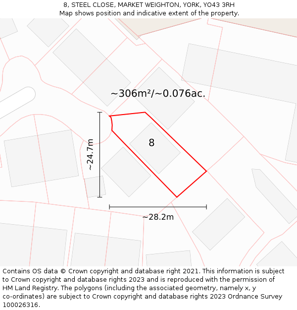 8, STEEL CLOSE, MARKET WEIGHTON, YORK, YO43 3RH: Plot and title map