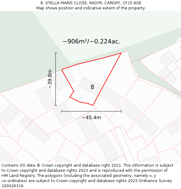 8, STELLA MARIS CLOSE, RADYR, CARDIFF, CF15 8GE: Plot and title map