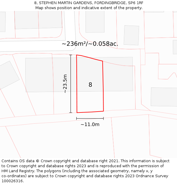 8, STEPHEN MARTIN GARDENS, FORDINGBRIDGE, SP6 1RF: Plot and title map