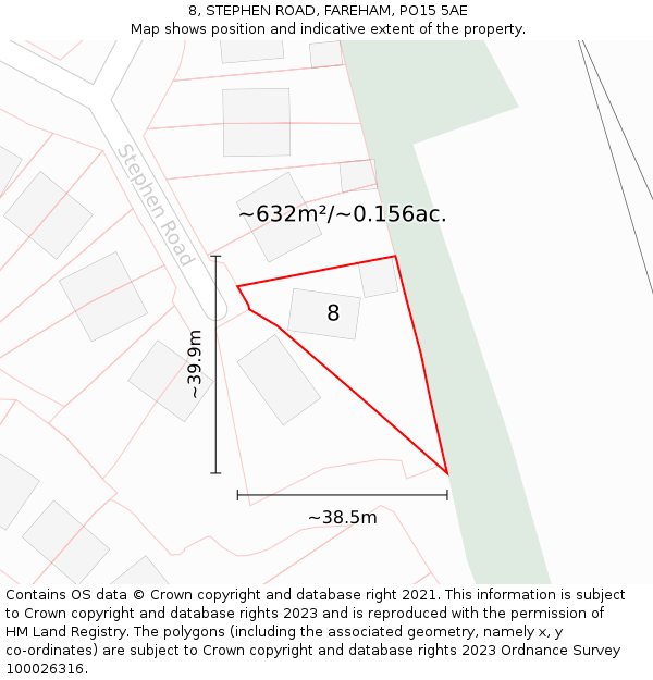 8, STEPHEN ROAD, FAREHAM, PO15 5AE: Plot and title map