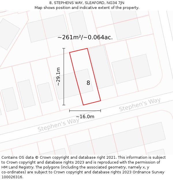 8, STEPHENS WAY, SLEAFORD, NG34 7JN: Plot and title map