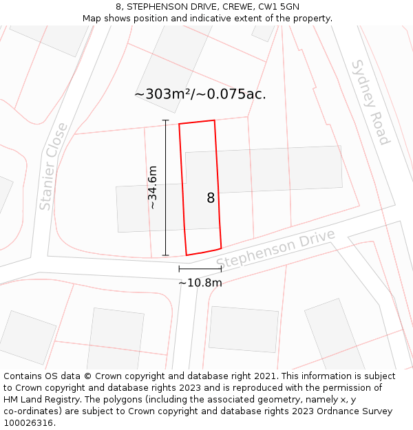 8, STEPHENSON DRIVE, CREWE, CW1 5GN: Plot and title map