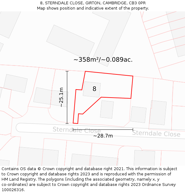 8, STERNDALE CLOSE, GIRTON, CAMBRIDGE, CB3 0PR: Plot and title map