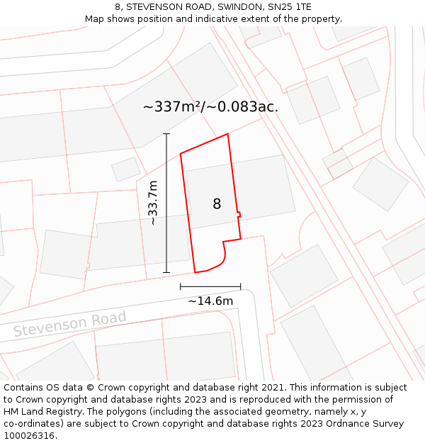 8, STEVENSON ROAD, SWINDON, SN25 1TE: Plot and title map