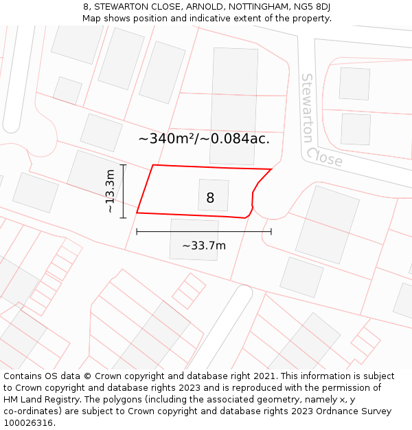 8, STEWARTON CLOSE, ARNOLD, NOTTINGHAM, NG5 8DJ: Plot and title map