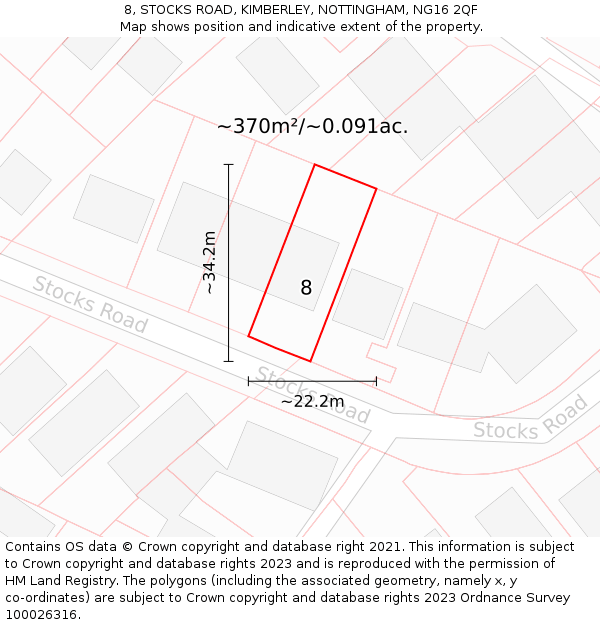 8, STOCKS ROAD, KIMBERLEY, NOTTINGHAM, NG16 2QF: Plot and title map